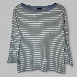 Nautica Women's Blue Gray Striped 3/4 Sleeve Boatneck Top Large